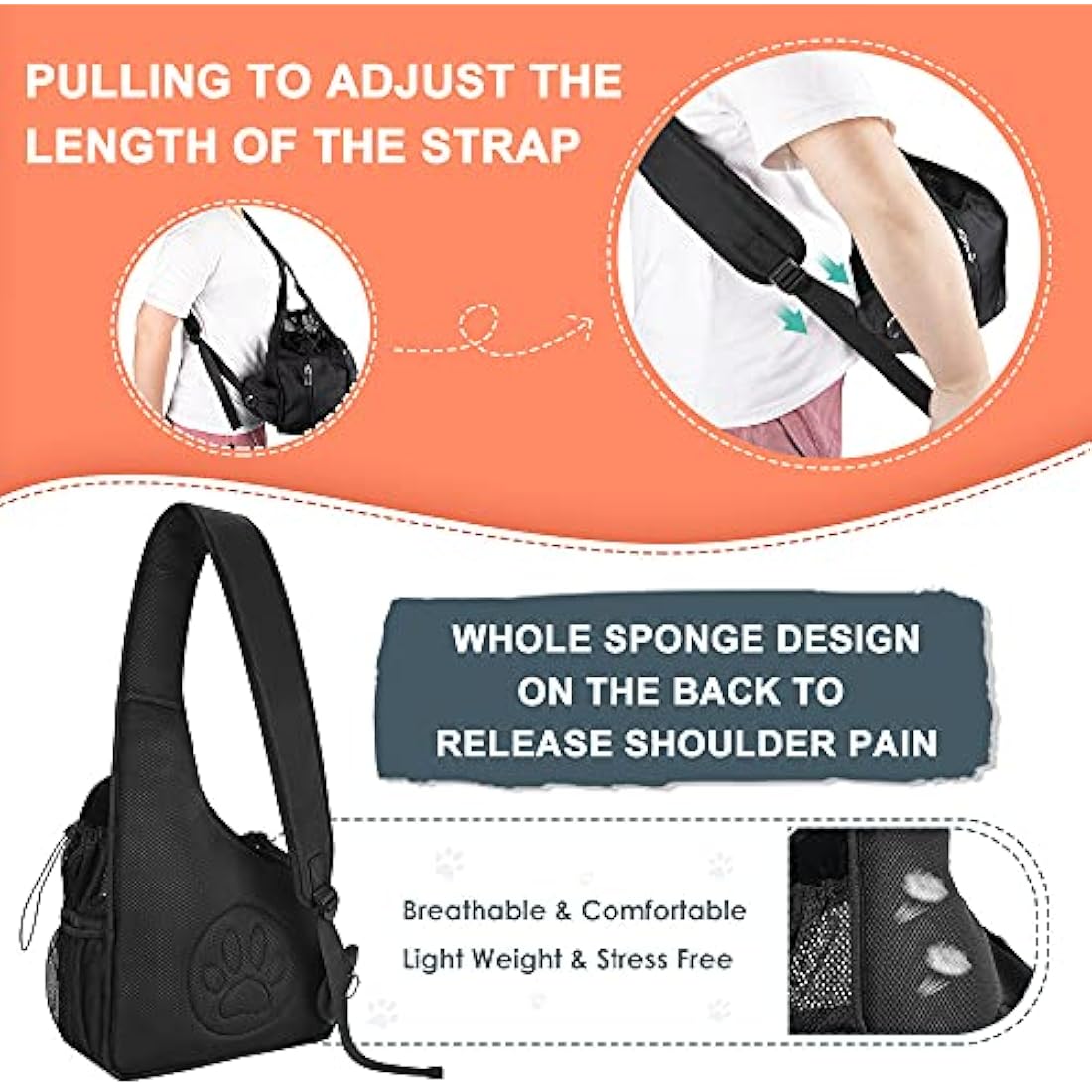 Nasjac Pet Dog Sling Carrier, Hands Free Papoose Front Carrier Small Dog Puppy Walking Breathable Mesh Hard Bottom Support Adjustable Padded Strap Pocket Safety Belt Travel Bag Washable