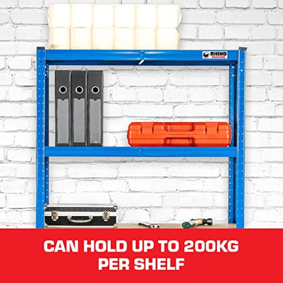 Rhino Racking - 2 Bays - 5 Tier Heavy-Duty Industrial Storage Shelves - Blue - 180x90x45cm