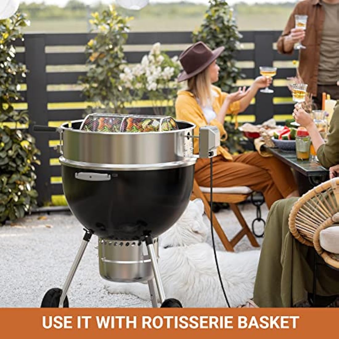 onlyfire BRK-6110 Upgrade Stainless Steel Rotisserie Ring Kit Fits Weber 22-inch Kettle Charcoal Grills,With 2-Pack Charcoal Baskets and 10-Pack Drip Pans,Fits Most Others 57 CM Kettle Grill