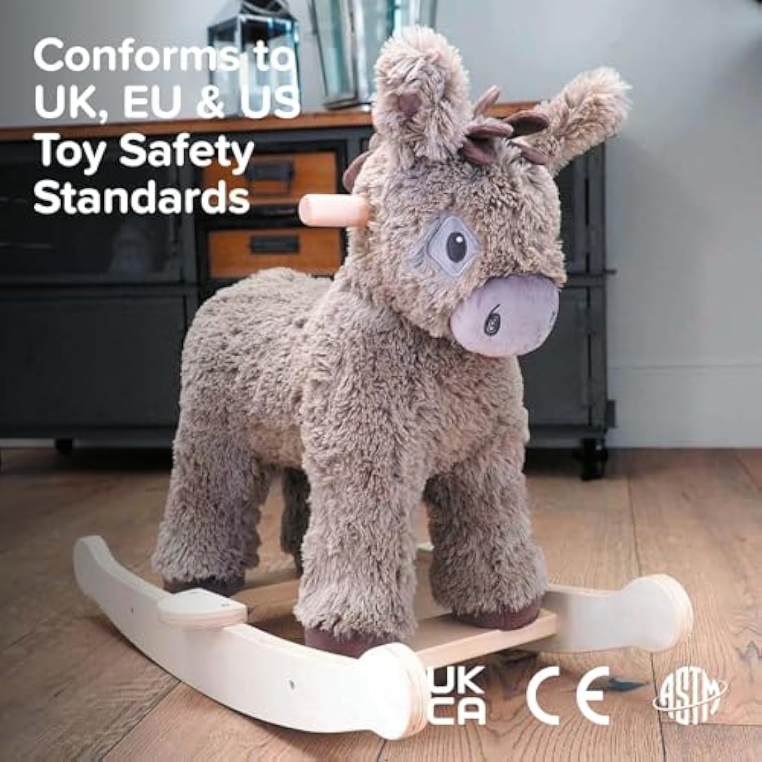 Little Bird Told Me - Norbert Donkey Rocking Toy for Baby/Toddler 9+ Months Unisex - Soft Plush Fabric, Solid Wooden Frame & Rockers, Scrunchy Ears & Tail - British Brand Since 2007