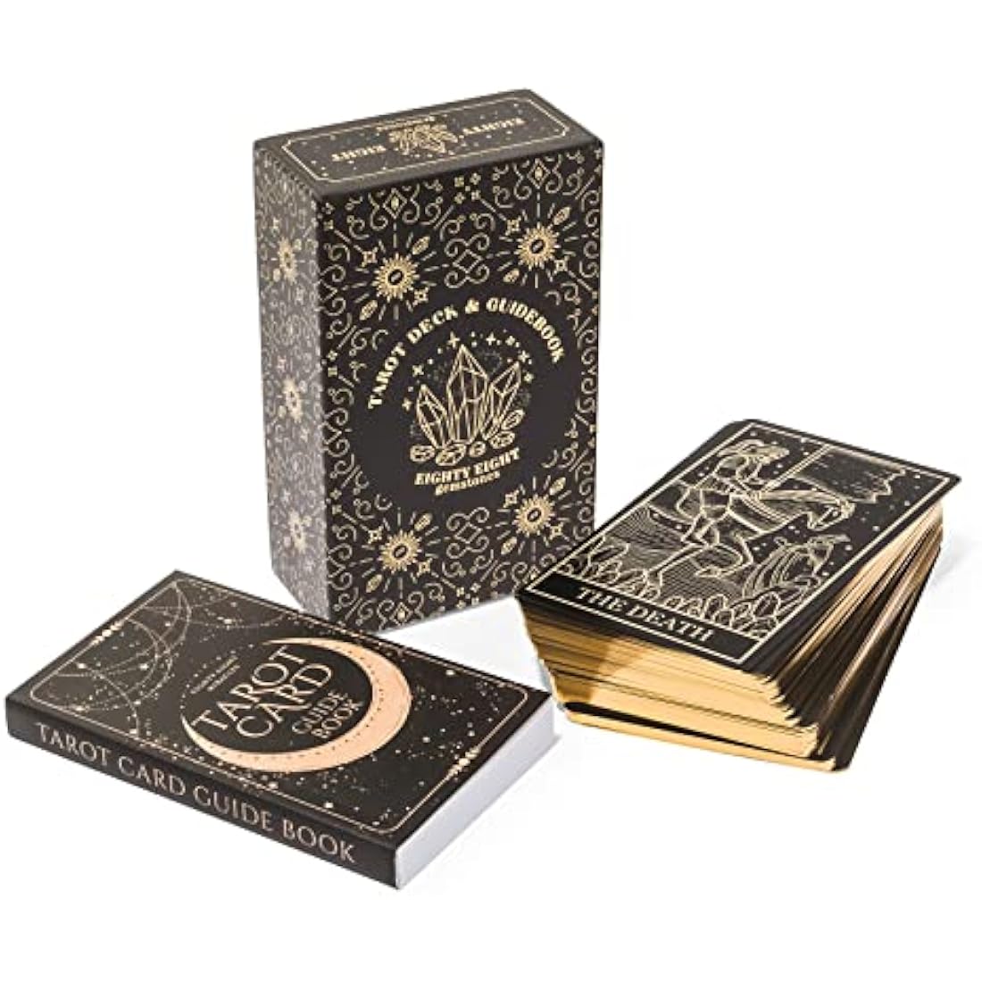 Mystical Gold Foil and Black Tarot Cards with Guide Book for Beginners and Advanced Tarot Readers; Large Tarot Deck with Extensive Guidebook of the Symbolic Meanings of Past History and Future Destiny
