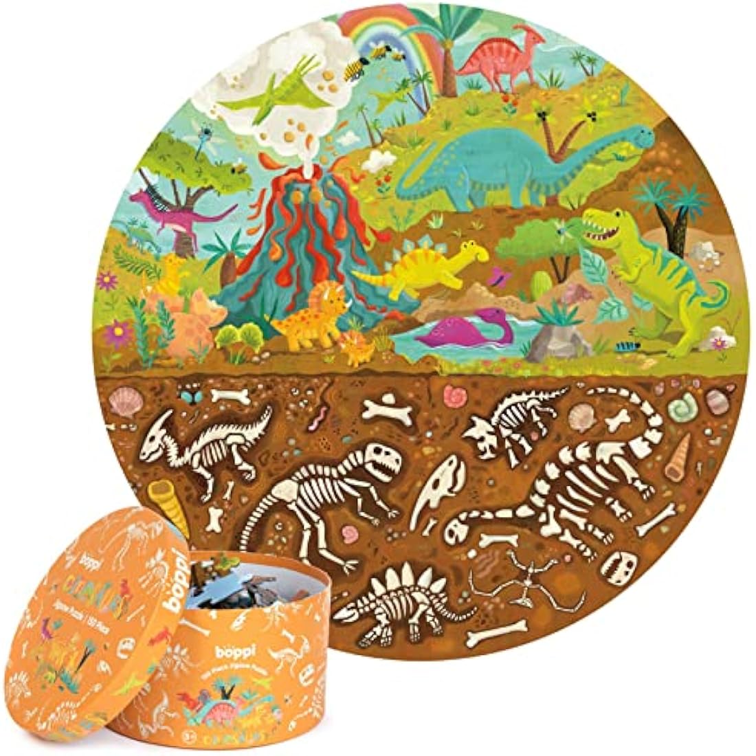 Boppi puzzles for 5+ year olds / 150 Piece Round Circle Jigsaw Puzzles for Kids Aged 5-8 Made with 100% Recycled Card – Dinosaur