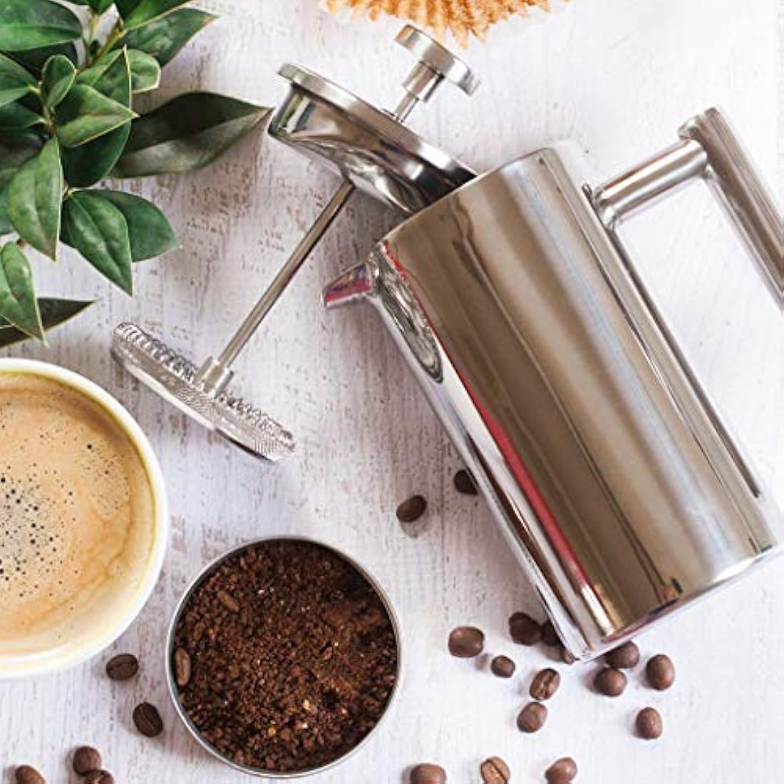 MaxMiuly Cafetiere Stainless Steel French Press Large Insulated Coffee Press, Double Wall Coffee & Tea Maker, 1.5L / 50 OZ-Bonus with Two Coffee Filter Screens(1500ml Silver)