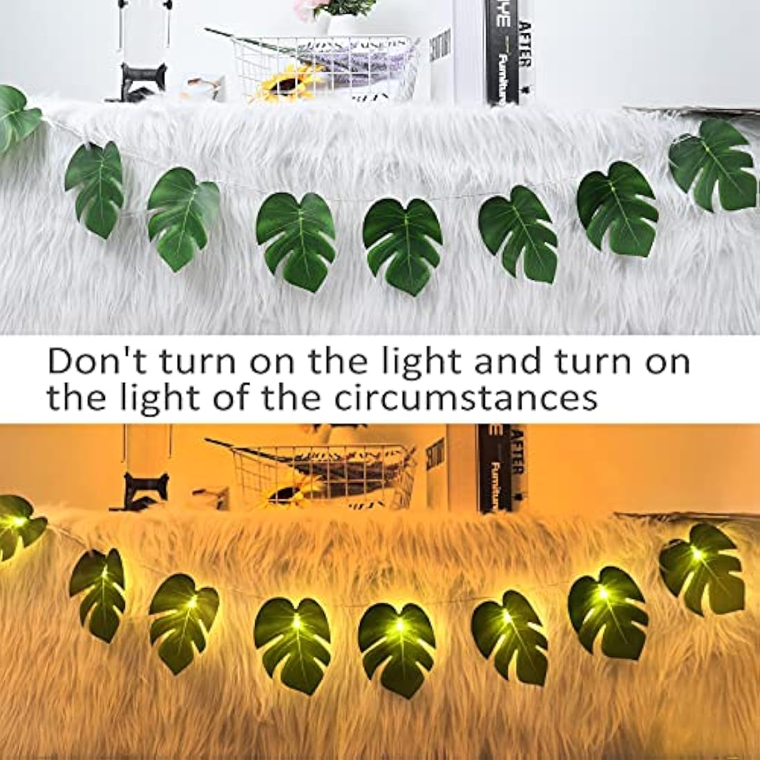 Monstera Leaf String Lights 2 Pack, 20 LED Tropical Artificial Rattan Palm Leaves Wall Hanging Vine Leaf, Summer Decoration for Outdoor Indoor Hawaiian Luau Party Jungle Beach Theme Party Decorations