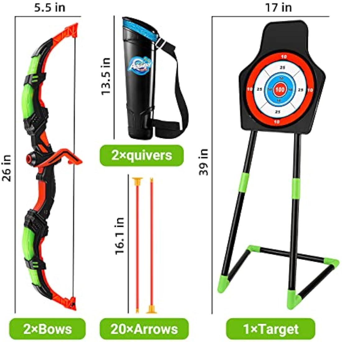 Own1one Bow and Arrow Set for Kids, Kids Archery Set with LED Lights, Suction Cup Arrows, Standing Target, Quivers, Outdoor Toys Gifts for 3 4 5 6 7 8 9-12 Years Old Boys Girls