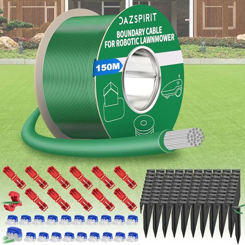 DazSpirit 150 m Boundary Cable + 100 Pegs + 20 Cable Connectors + 10 Connection Terminals for Robot Lawnmower, Garden Wire Accessory Set, Compatible