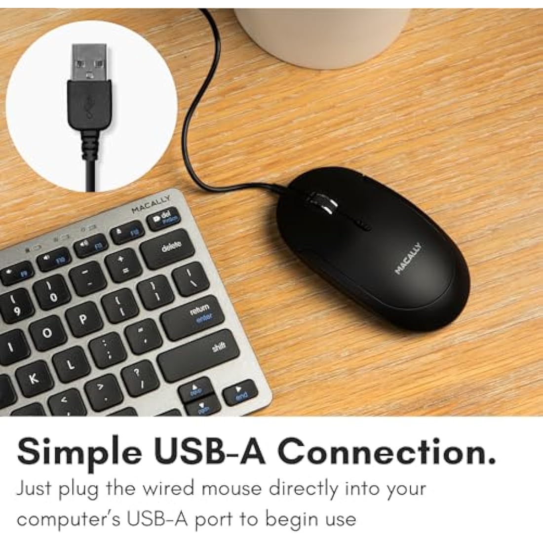 Macally Silent Wired Mouse - Slim & Compact USB Mouse for Apple Mac or Windows PC Laptop/Desktop - Designed with Optical Sensor & DPI Switch - Simple & Comfortable Wired Computer Mouse (Black)