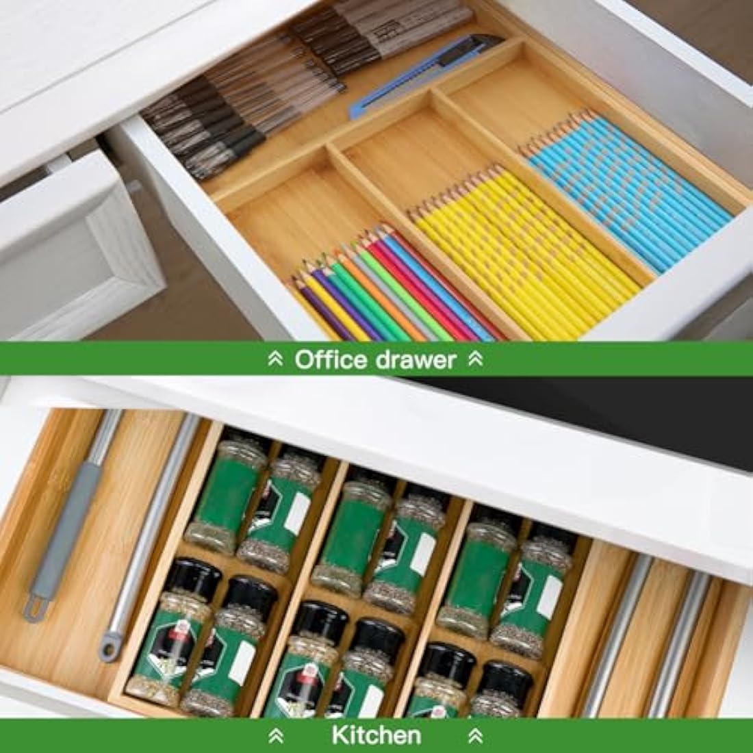 VaeFae Bamboo Cutlery Drawer Organiser, Expandable Cutlery Tray, Wooden Drawer Dividers for Kitchen Utensils and Flatware (5-7 Slots)