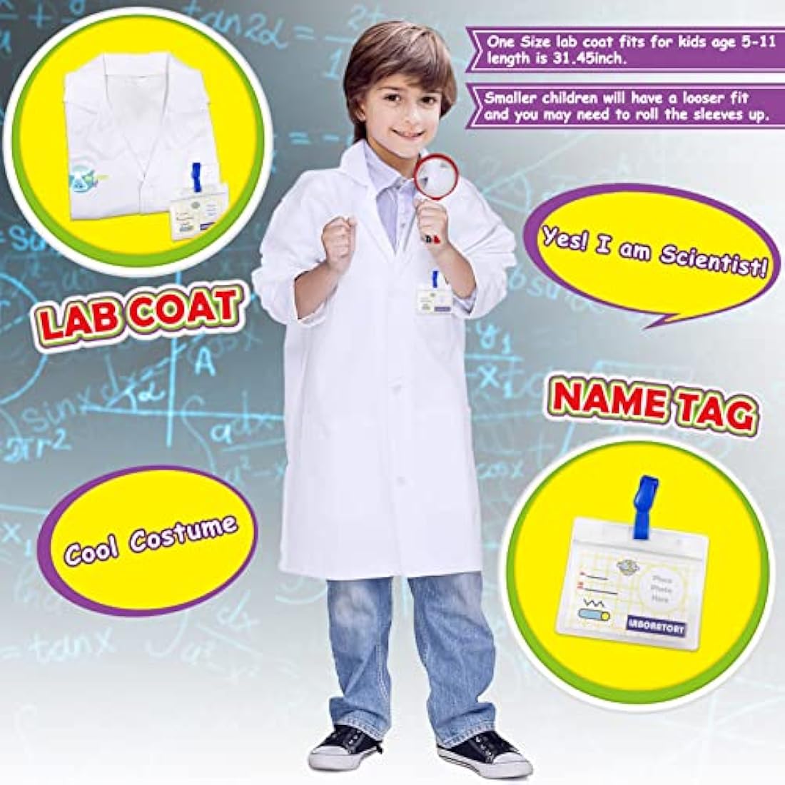 Kids Science Experiment Kit with Lab Coat Scientist Costume Dress Up and Role Play Toys Gift for Boys Girls Kids Christmas Birthday Party
