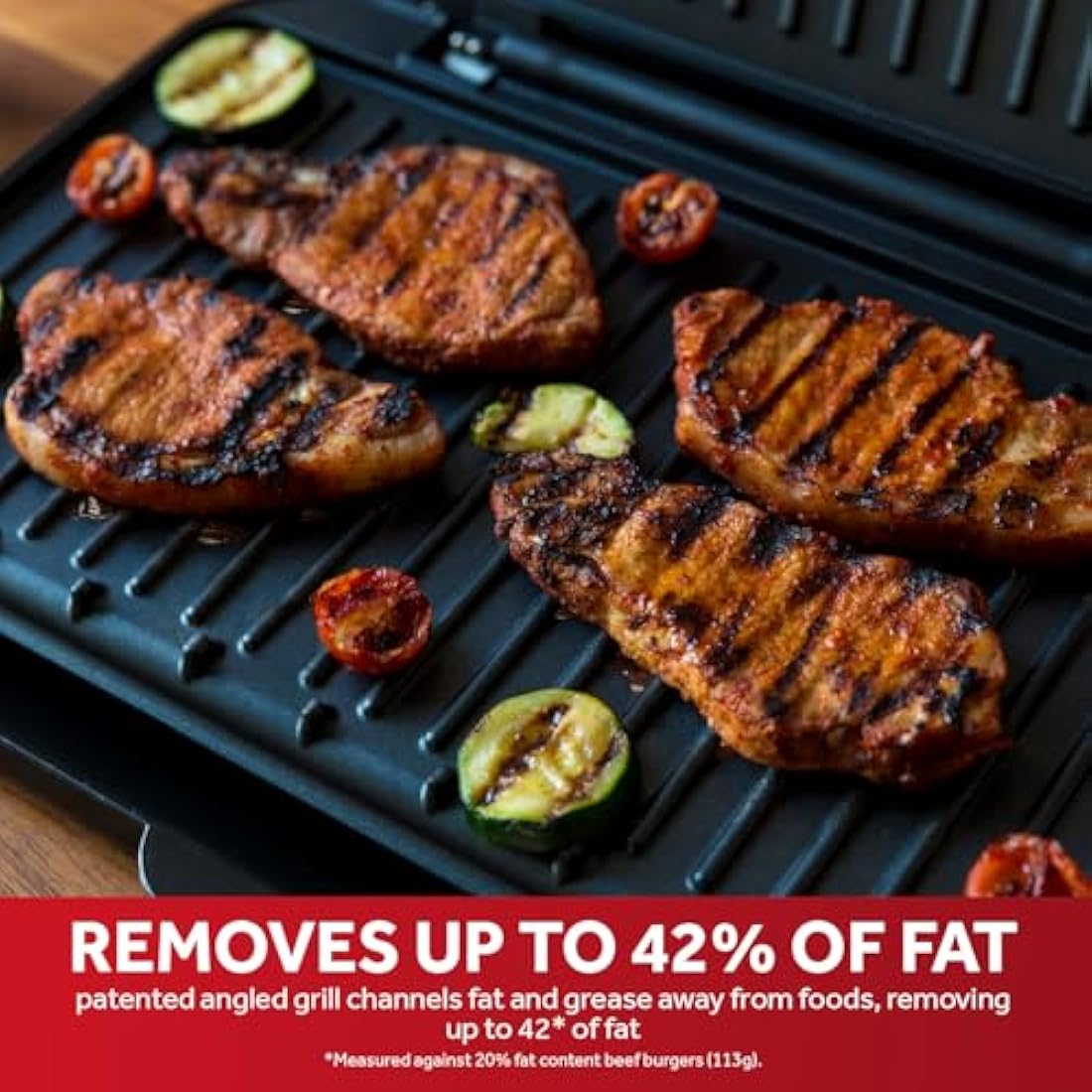 George Foreman Large Electric Fit Grill [Non stick, Healthy, Griddle, Toastie, Hot plate, Panini, BBQ, Energy saving, Vertical storage, Easy clean, Drip tray, Ready to cook light] Black, 2400W 25820