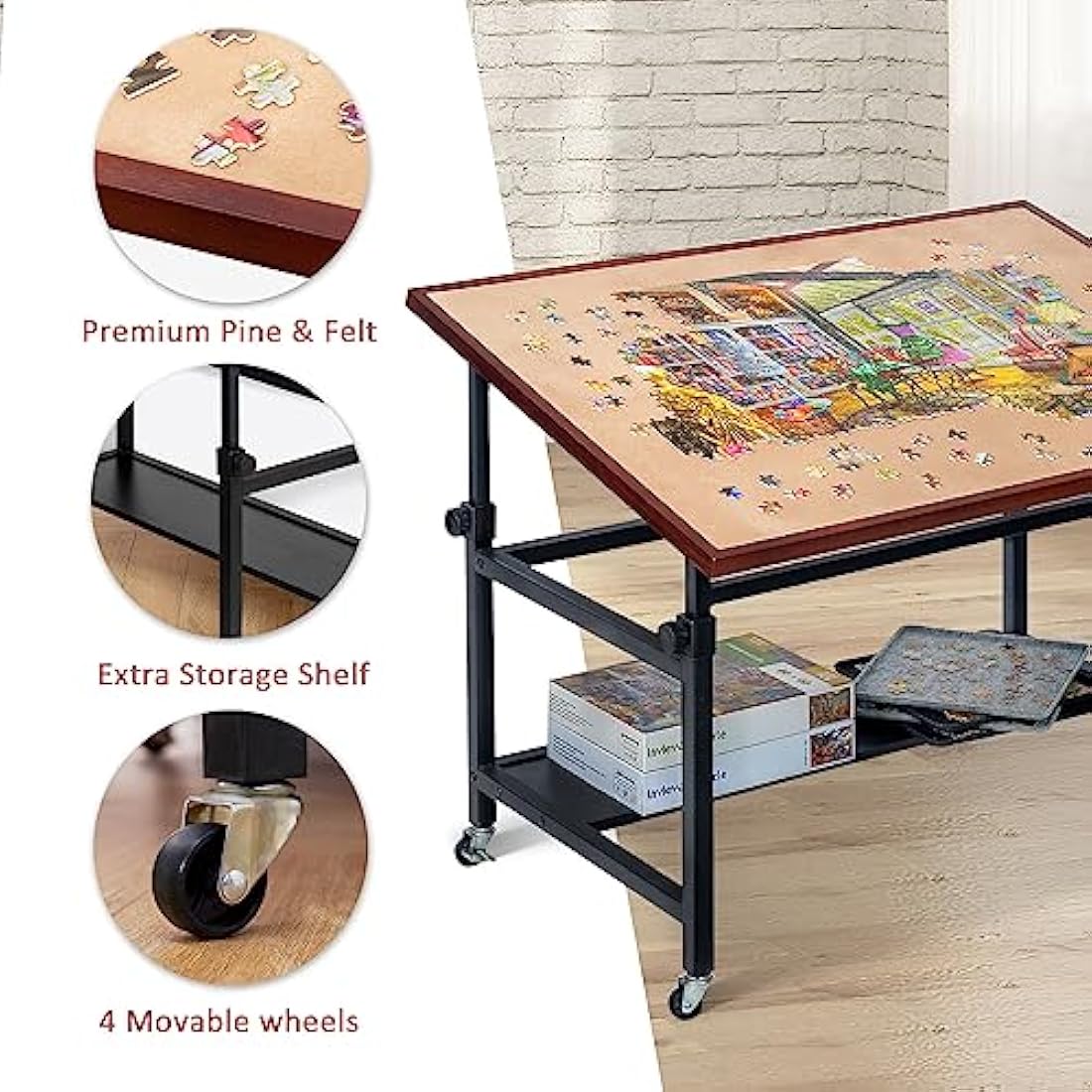 Lavievert Jigsaw Puzzle Board with Cover, Angle & Height Adjustable Puzzle Board Easel with Open Storage Shelf, Large Tilting Jigsaw Tables with 4 Rolling Wheels for Up to 1500 Piece Puzzles