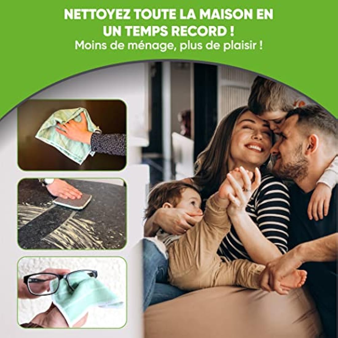 Kit de 10 Chiffons Bambou Microfibres, Lavettes et Eponges Lavables Qualité Premium - Nettoyer Vitres Sans Traces, Voiture, Plaque de Cuisson, Inox, Lunettes, Moto – Essuie-Tout Magique Anti Poussière