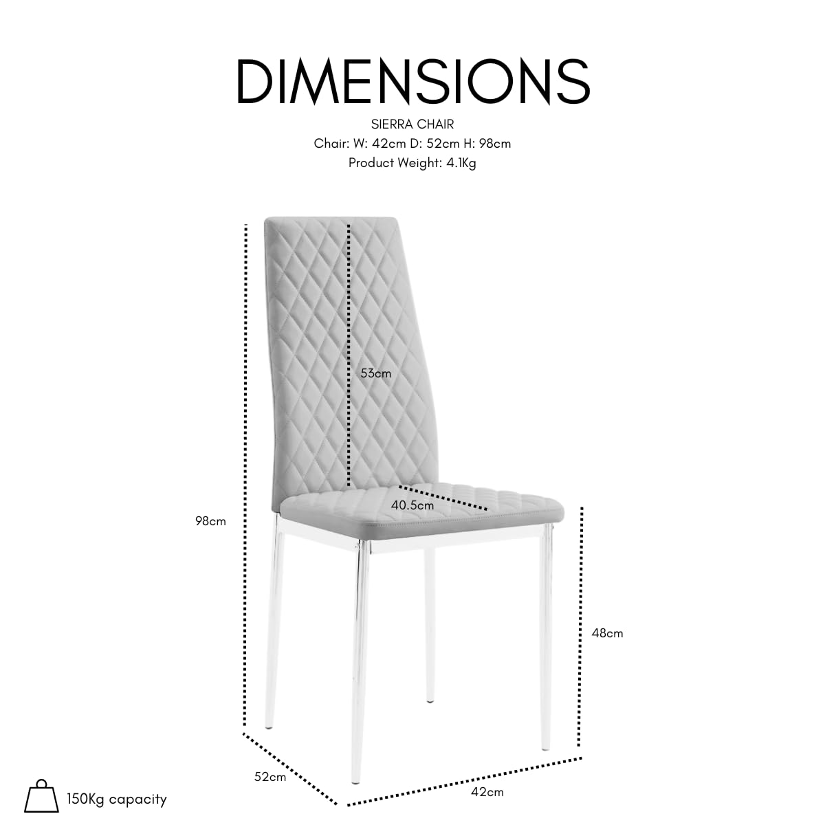 Home Detail Sierra Set of 6 Dining Chairs, White Faux Leather, Silver Legs