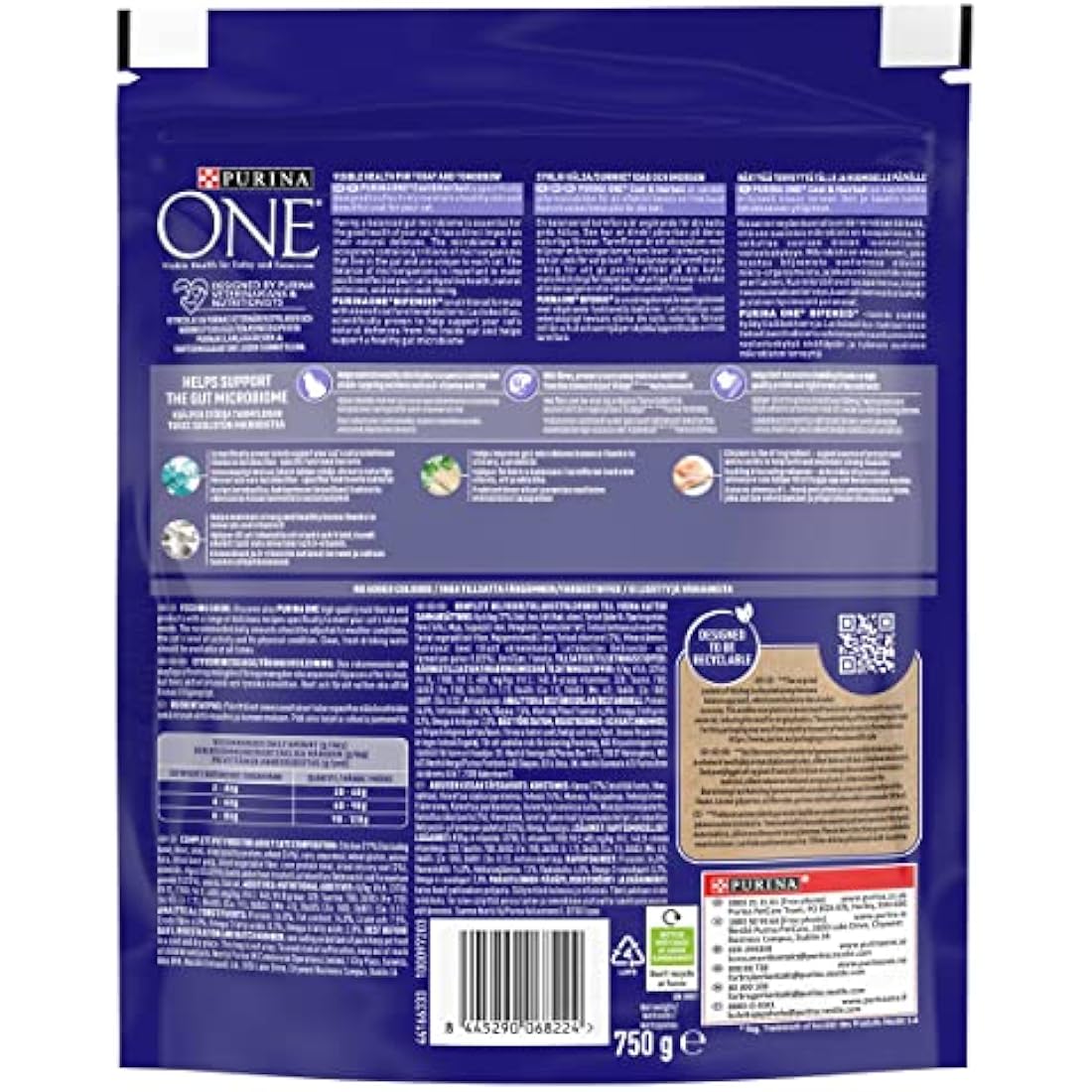 PURINA ONE Coat and Hairball Chicken Dry Cat Food 750g (Pack of 4)