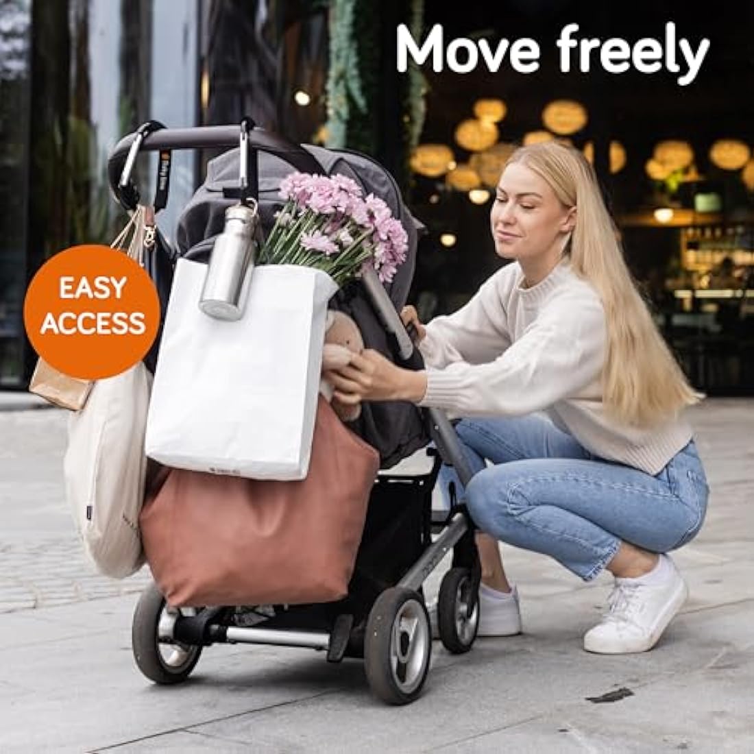 Baby Uma XL Pram Hooks (2 Pack) - Extra Large Carabiner Clip, Universal Stroller Clips, Carry 5 Kg per Buggy Clip, Baby Pram Accessories & Baby Travel Essentials, Baby Must Haves for Newborn