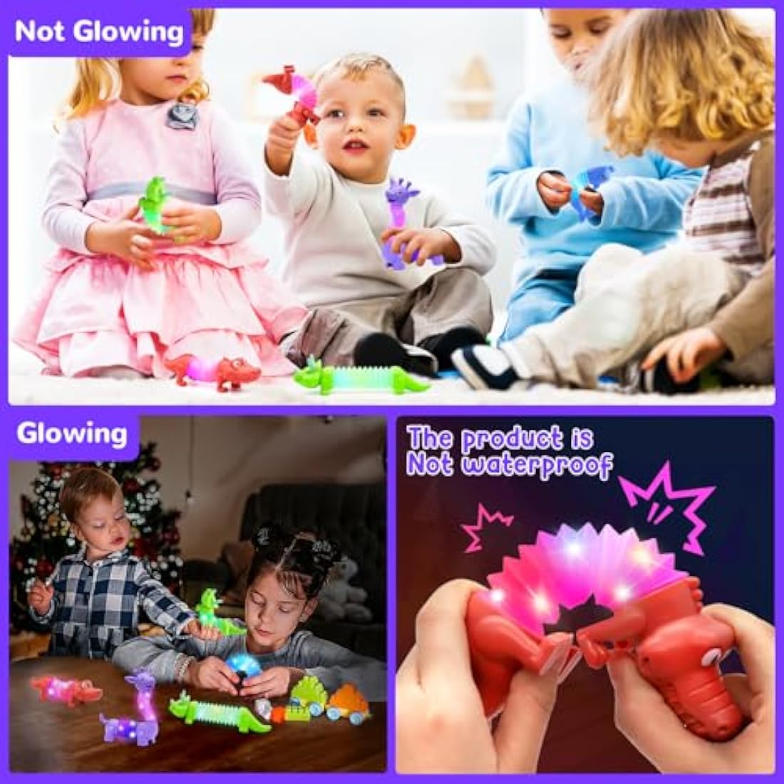 DELEE Pop Tubes Animal Toy, 4Packs Animal Tubes for Autism with LED Light, Christmas Glow Party Favors, Stress Relief Toys for ADHD Kids,Party Supplies for Halloween Birthday Gifts 3 4 5 Year Old