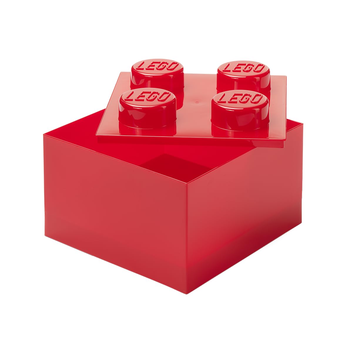 Room Copenhagen LEGO Storage Brick 4 Knobs Translucent Red - Stackable Plastic Storage Box with Lid for Kids and Adults Desk Organizer and Toy Box