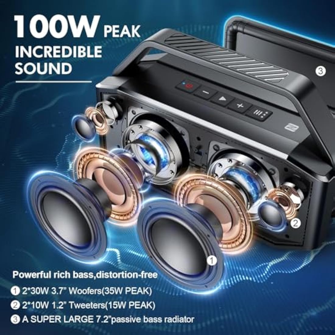 W-KING Portable Speakers Bluetooth Wireless Loud, 100W Max Waterproof Outdoor Bluetooth Speaker Big Party Large Boombox Subwoofer*2, 60W Exlarge All-Round Bass Passive Radiator/40H/PowerBank/TF/AUX/EQ