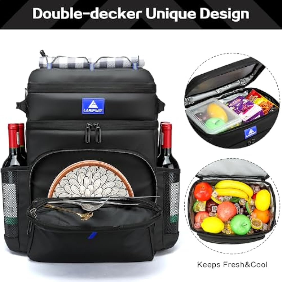 Laripwit Cooler Backpack 54 Cans Insulated Cool Bag Rucksack Leak-Proof Picnic Backpack for Men Women - Perfect Large Soft Cooler Rucksack for Travel, Camping, Lunch, Beach