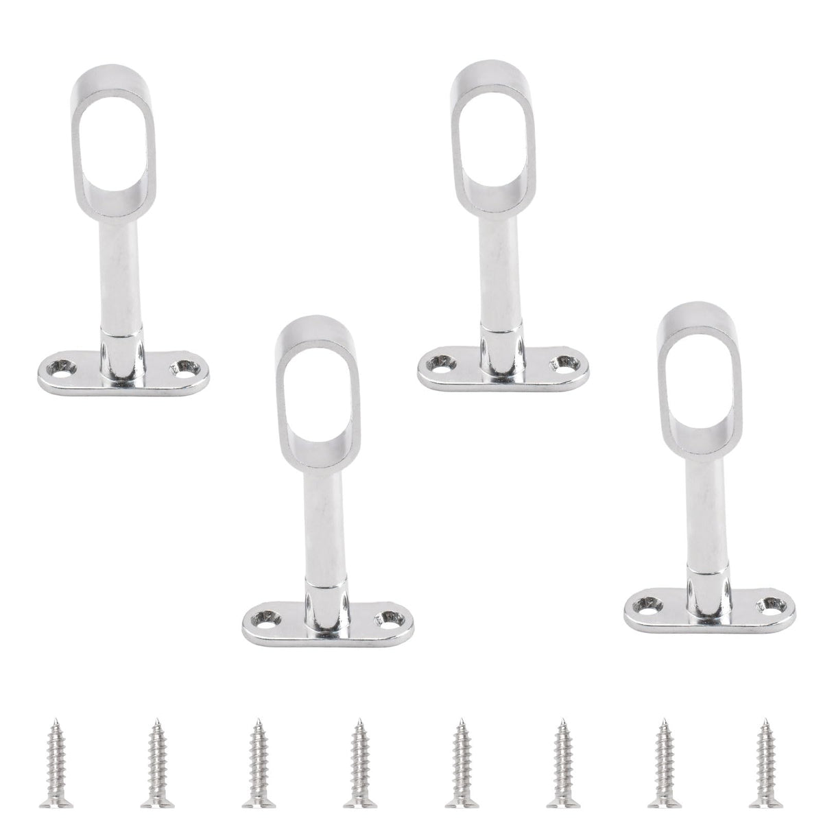 INCREWAY 4pcs Silver Closet Rod Support, Aluminum Alloy Oval Wardrobe Rod End, Adjustable Hollow Rod Bracket for Cabinet Bedroom Bathroom