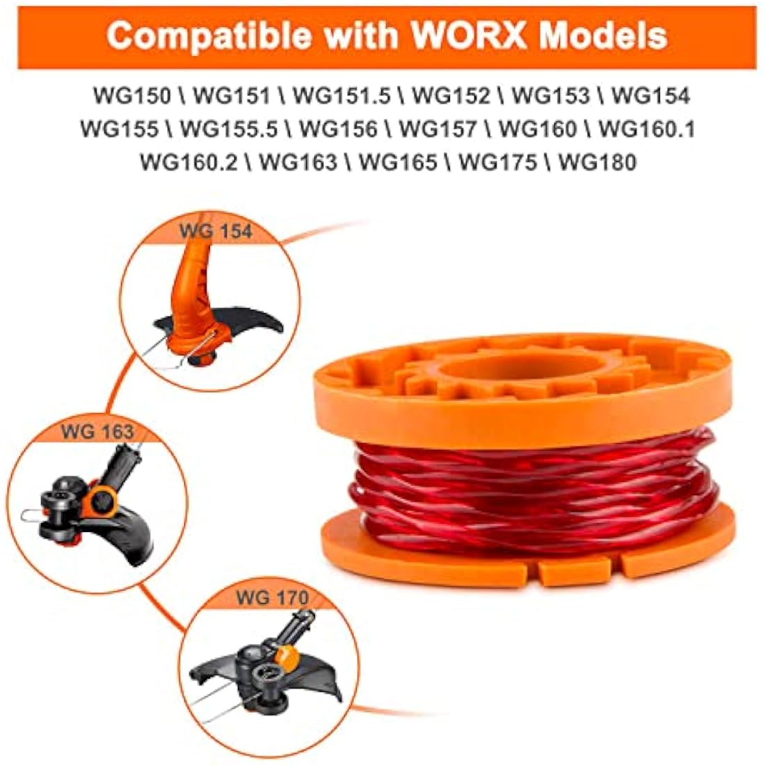 Worx Strimmer Spool Lawn Mower with 4 Pcs Spool Lawn Mower & 1 Pcs replacement cap, Strimmer Spool Grass Trimmer Spool Replacement Trimmer Spool Lawn Mower Line Worx Replacement orange