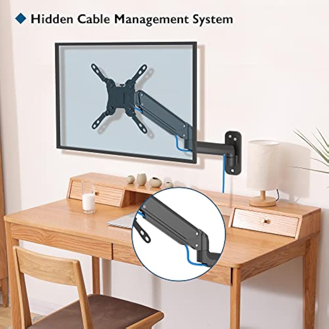 BONTEC Wall Mount for 13-42 Inch Screens, Gas Spring Monitor Arm Holds Up to 8kg, Adjustable Tilt Swivel Mount, Single Arm With VESA Extension Kit Fit VESA 75/100/200