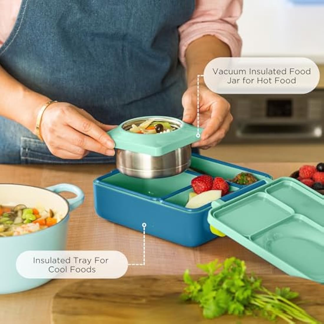 Omie B9099 OmieBox Kids Bento Lunch Box, Plastic, Meadow