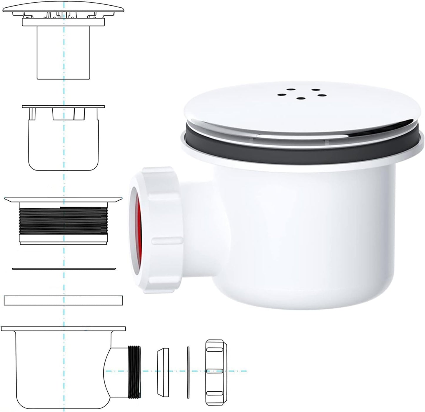 Shower Drain Cover, Chrome Trap Replacement, 90mm/115mm Plughole, Removable Top Waste Fitting Cap Parts, Tray Plug Hole Fast Flow