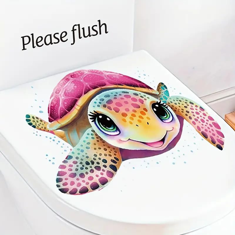 Christmas Pink Turtle Toilet Cover Sticker Decals,Spring Flower Leaf Butterfly Waterproof Toilet Lid Tank Seat Decals Cistern Self-Adhesive Bathroom