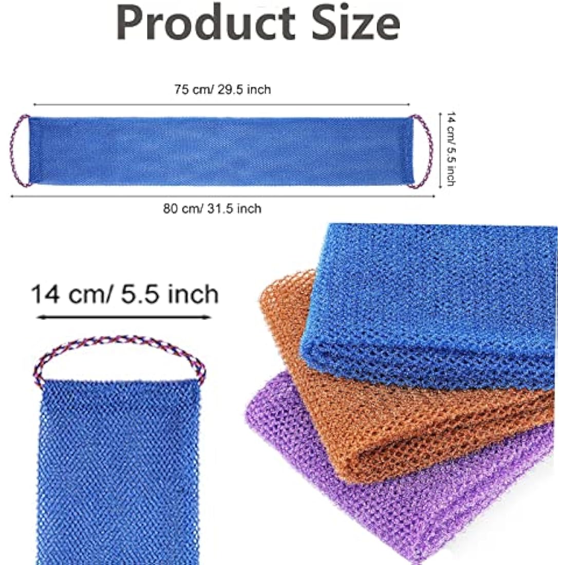 TENQUAN 3 PCS African Exfoliating Net Bath Sponge Exfoliating Body Scrubber Shower Scrubber Skin Smoother for Men Women Clean Clear Exfoliating Daily Wash(Purple Blue Coffee)