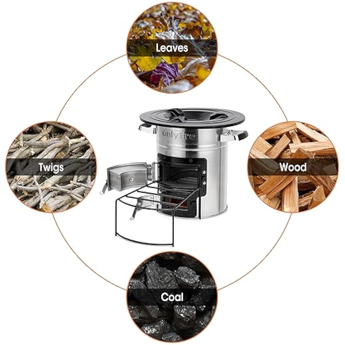 Onlyfire Stainless Steel Rocket Stove,Portable Camp Stove Wood Burning,Outdoor Stove for Backpacking，Outdoor Cooking, Camping, Picnic, BBQ, Hunting, Fishing