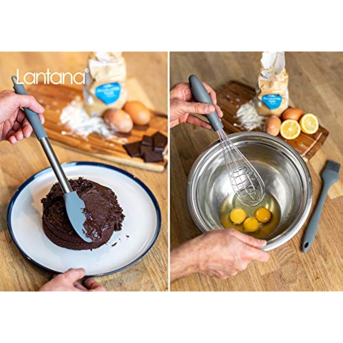 Lantana Premium 11pc Silicone Kitchen Utensil Set for Cooking and Baking in Sleek Grey and Brushed Stainless Steel. Includes; Tongs, Whisk, Spatula, Ladle, Potato Masher and More.