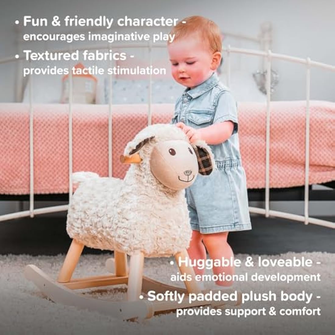 Little Bird Told Me - Lambert Sheep Rocking Toy for Baby/Toddler 9+ Months Unisex - Soft Plush Fabric, Solid Wooden Frame & Rockers, Scrunchy Ears & Tail - British Brand Since 2007