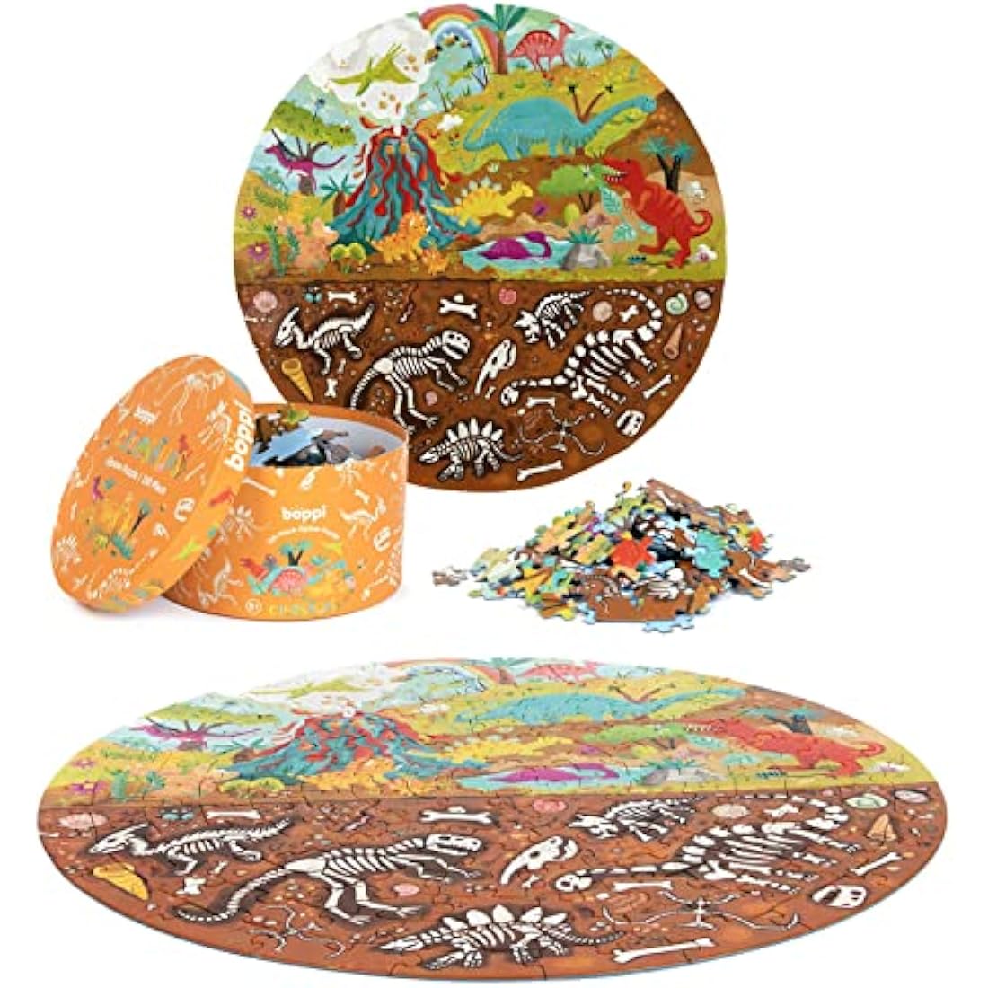 Boppi puzzles for 5+ year olds / 150 Piece Round Circle Jigsaw Puzzles for Kids Aged 5-8 Made with 100% Recycled Card – Dinosaur