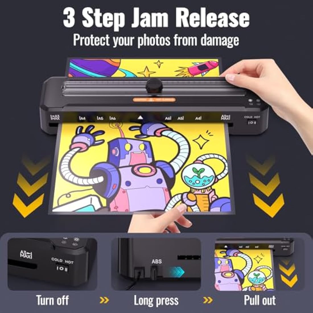 Laminator A3 with Paper Trimmer and Laminating Pouches, Anti-Jam Technolog | Thermal and Cold Large Laminator Machine, 90s Fast Preheat Laminating Machines for A3/A4/A5/A6 Home Office School Use