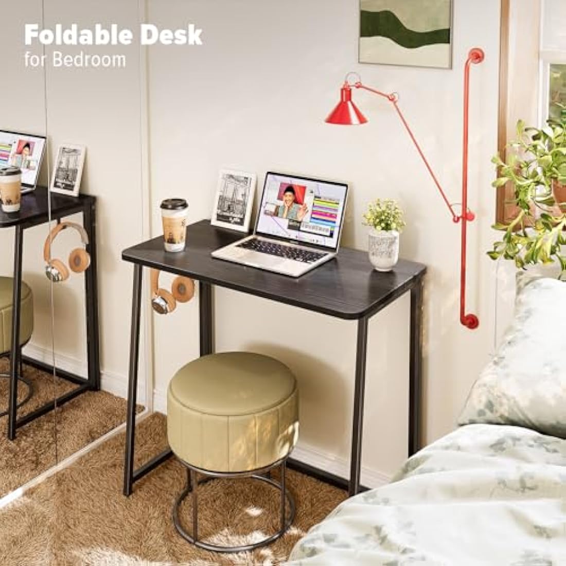 WOHOMO Folding Computer Desk,Small Writing Foldable Desk 80cm,Space-Saving Laptop Table,Easy Assemble Workstation for Home Office,Black