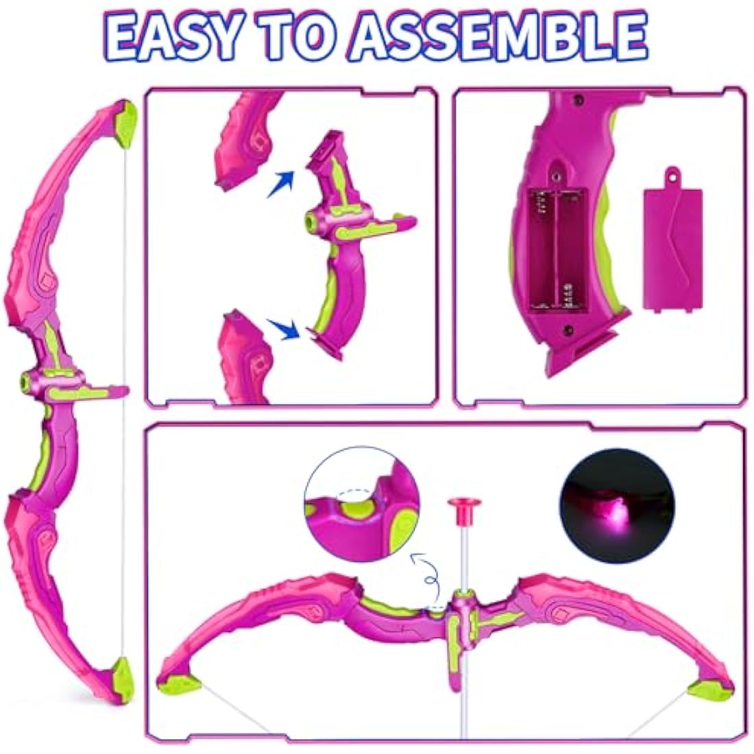 Own1one Kids Bow and Arrow Set for Girls with LED Lights, 2 in 1 Archery Set Includes 1 Bow, 10 Suction Cup Arrows & 1 Quivers, Indoor and Outdoor Toys Gifts for Girls Ages 4 5 6 7 8 Years Old (Pink)