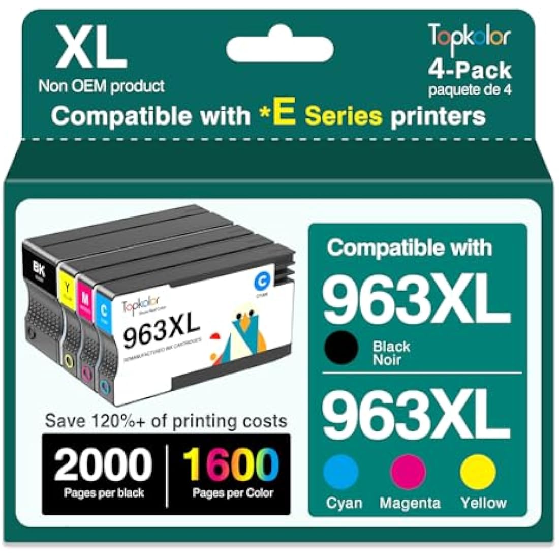 Topkolor 963XL Ink Cartridges Multipack Remanufactured for HP 963XL 963 for HP Officejet Pro 9010e 9010 Ink Cartridges 9012 9012e 9020 9020e 9014 9014e 9015 9015e 9018e 9019e 9022 9025e