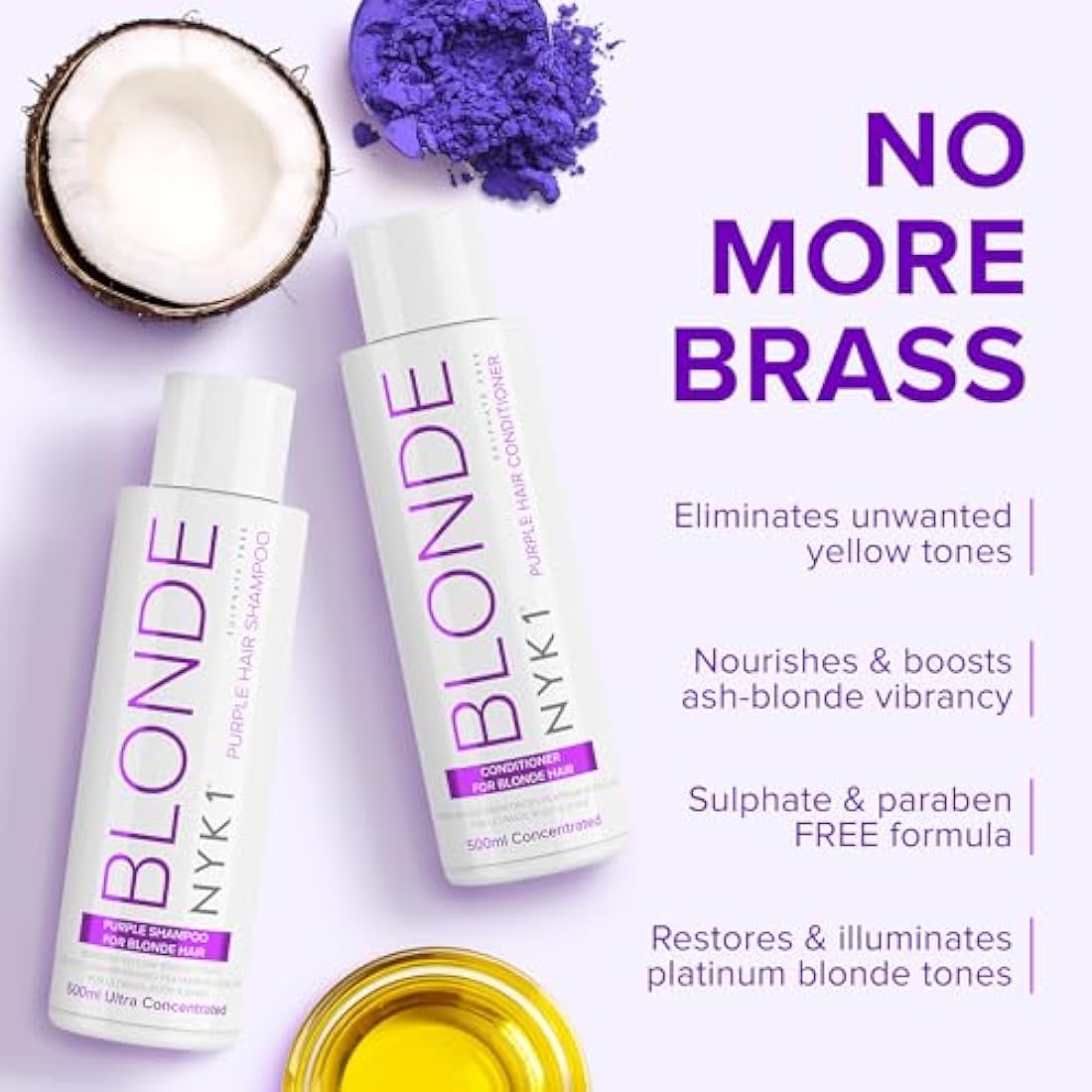 NYK1 Purple Shampoo And Conditioner For Blonde Hair (500ml x2) SULPHATE FREE Toner Bleached - Sets Silver