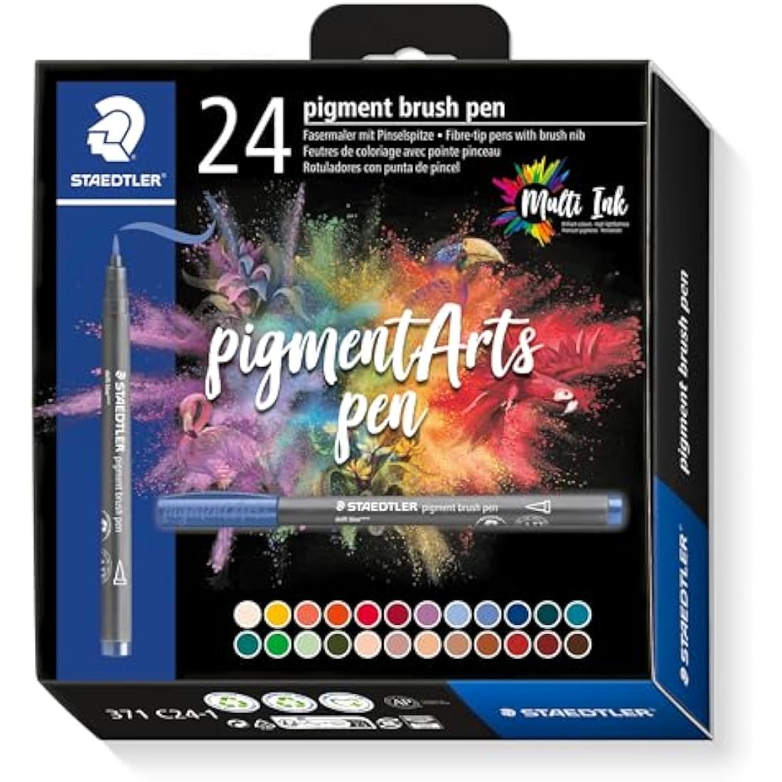 STAEDTLER 371 C24-1 Pigment Arts Brush Pen - Assorted Colours (Pack of 24)