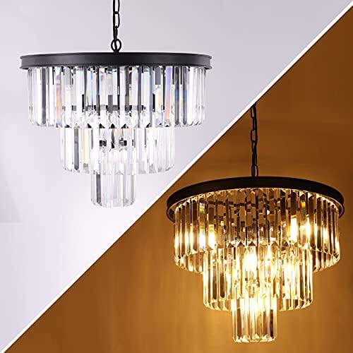 Wellmet 20 inch Crystal Chandelier, 3-Tier Contemporary Modern Bathroom Chandeliers, 7-Light Adjustable Hanging Pendant Ceiling Light for Bedroom, Entryway, Dining Room, Girls Room, Foyer