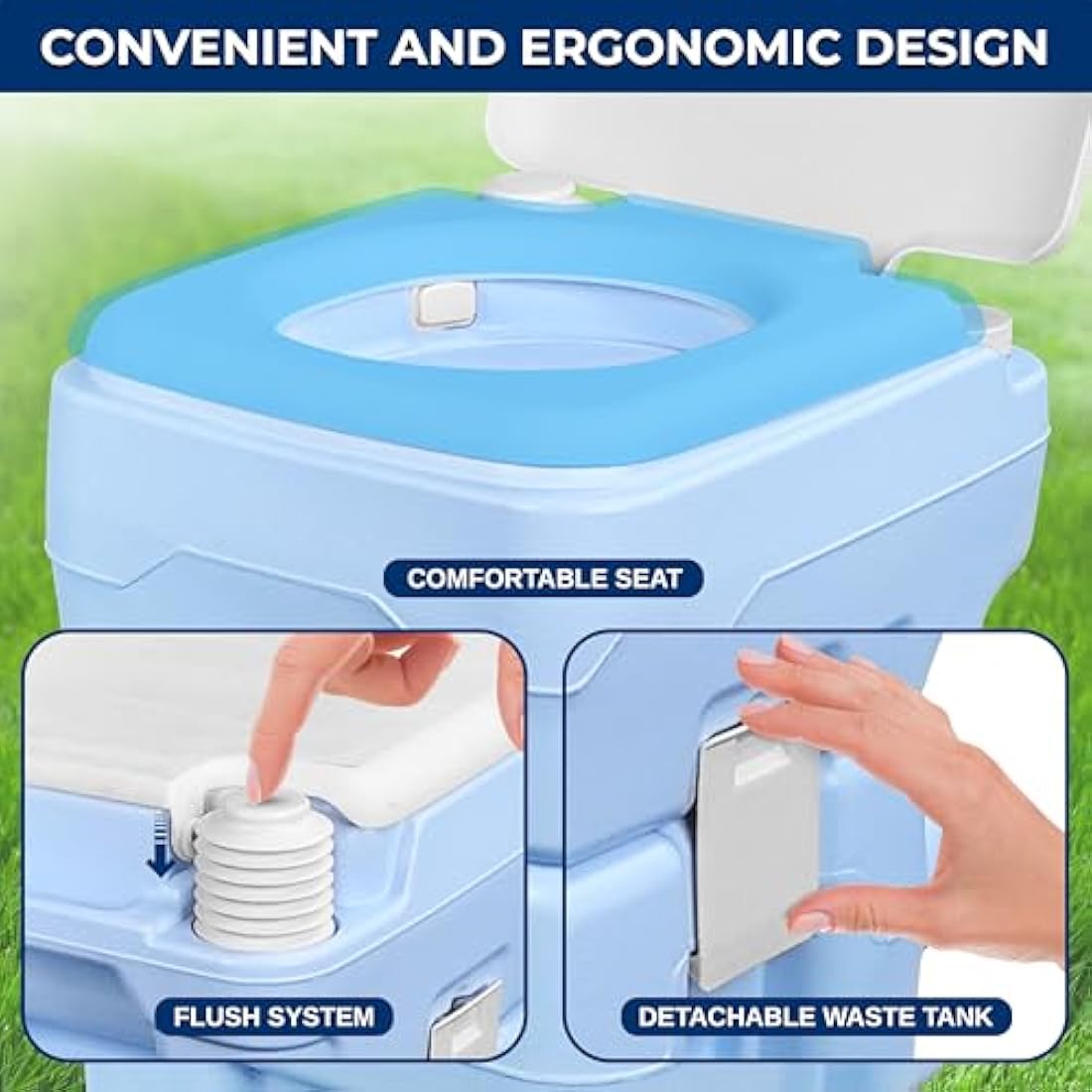 SereneLife 20L Outdoor Camping, Portable Toilet, Comfortable Flushable Portable Toilets for Adults, Travel Toilet, Porta Potty Loo, Detachable Waste Tank- Leak Proof & Carry Bag