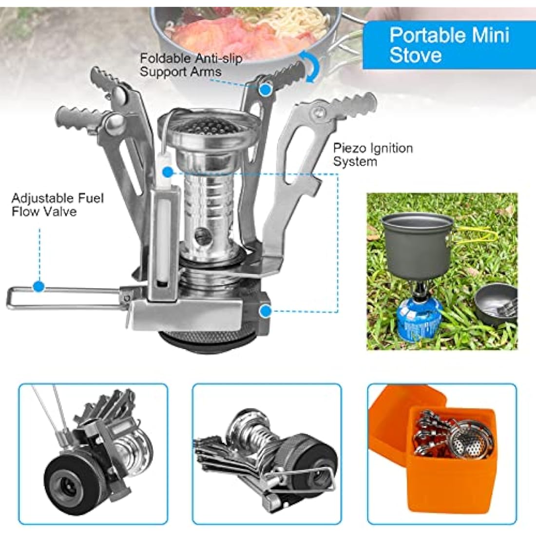 AUTOPkio Camping Cooking Set, Outdoor Camping Pans Pots and Stove - Non Stick Folding Cookware Kit for BBQ Picnic Hiking Backpacking Travel 1-2 Person Use