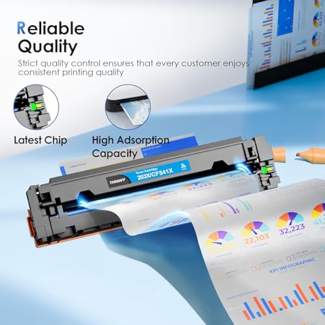 NOGIVY 203X CF540X Toner Cartridges Replacement for HP 203A 203X Compatible with Color Laserjet Pro MFP M281fdw M254dw M281fdn M280nw M254nw M254dn M281cdw (1Black 1Cyan 1Yellow 1Magenta, 4-Pack)