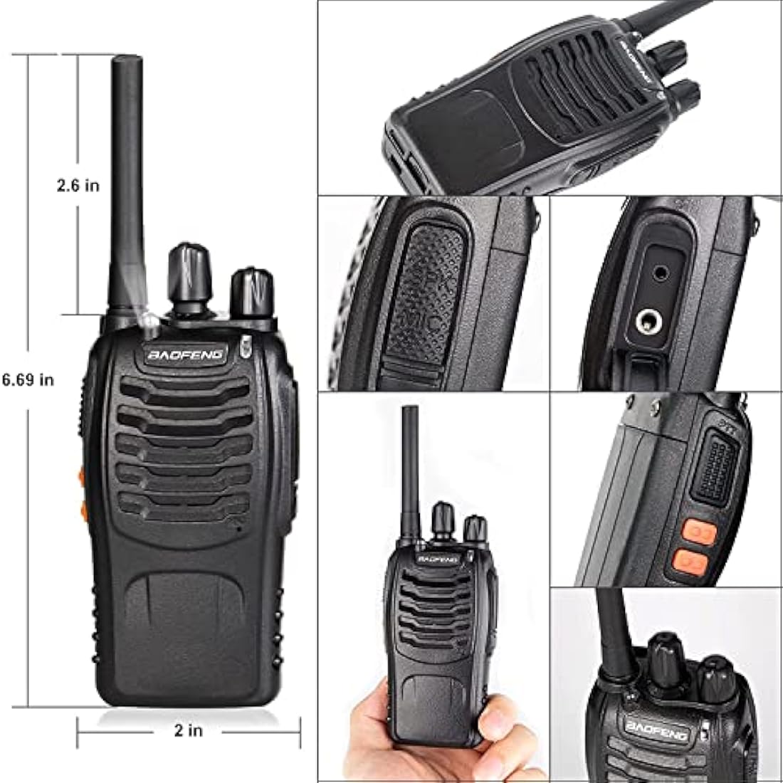 Walkie Talkies Long Range Rechargeable Walkie Talkie Set Portable Handheld 16Channels Two Way Radio with Earpiece,Build in LED Light for Adults Outdoor Jobs Travel Communication (3 pcs)