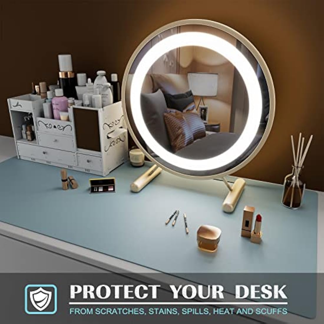 K KNODEL Large Office Leather Desk Mat, Mouse and Keyboard Pad, Computer and Laptop Mat, Desktop Protector and Cover, Writing Pad and Blotter (90x43cm, Light Blue)