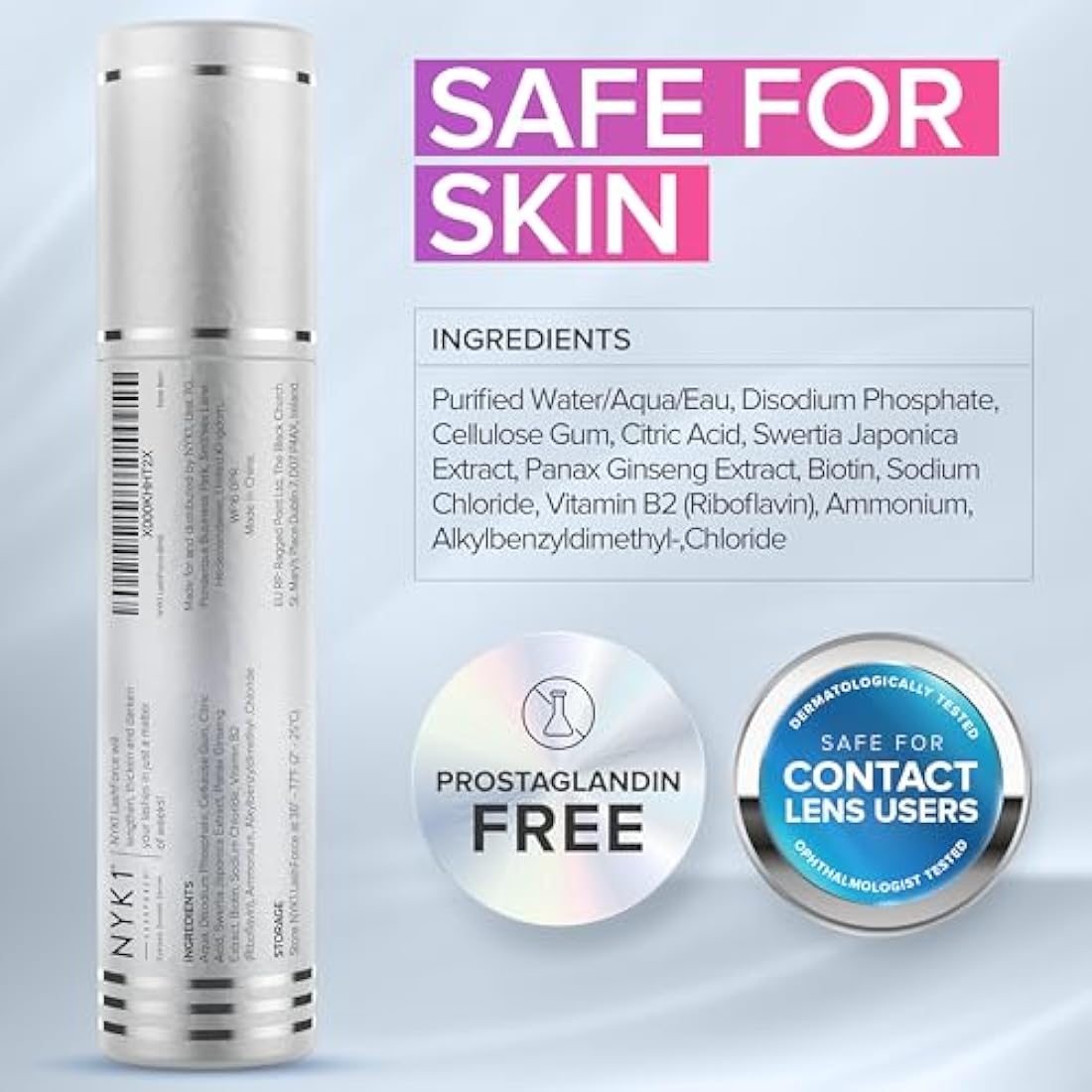 NYK1 CONCENTRATED Eyelash Growth Serum (XL - 8ml) LashForce Eyelash Serum For Growth And Thickness - Eye Lash Serums For Easy Application And Long Lasting Results For Fuller And Longer Lashes