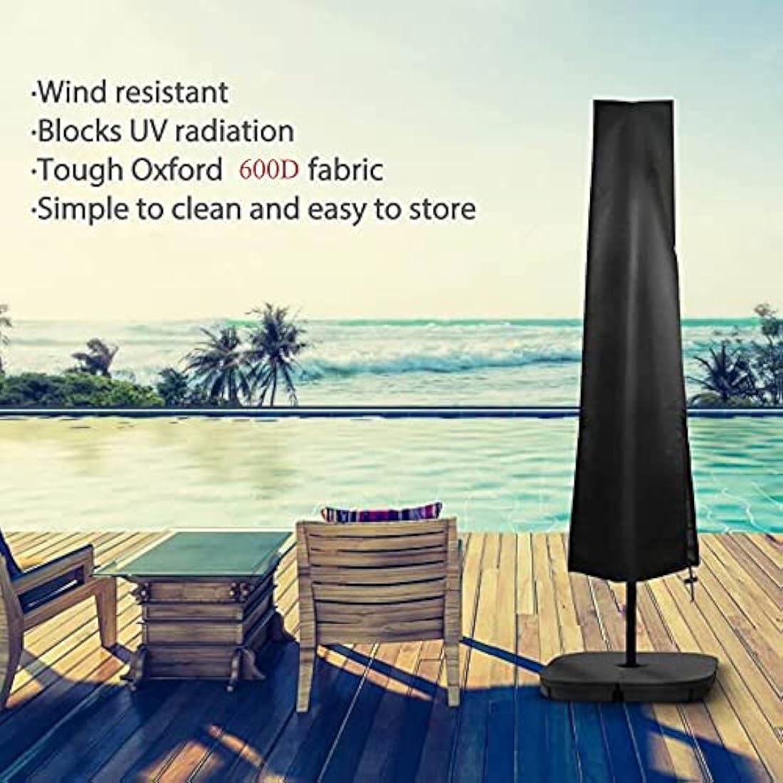 PATIO PLUS Parasol Cover, Garden Umbrella Covers 190* 25 * 50cm Waterproof 600D Oxford Fabric PVC Coating, Black