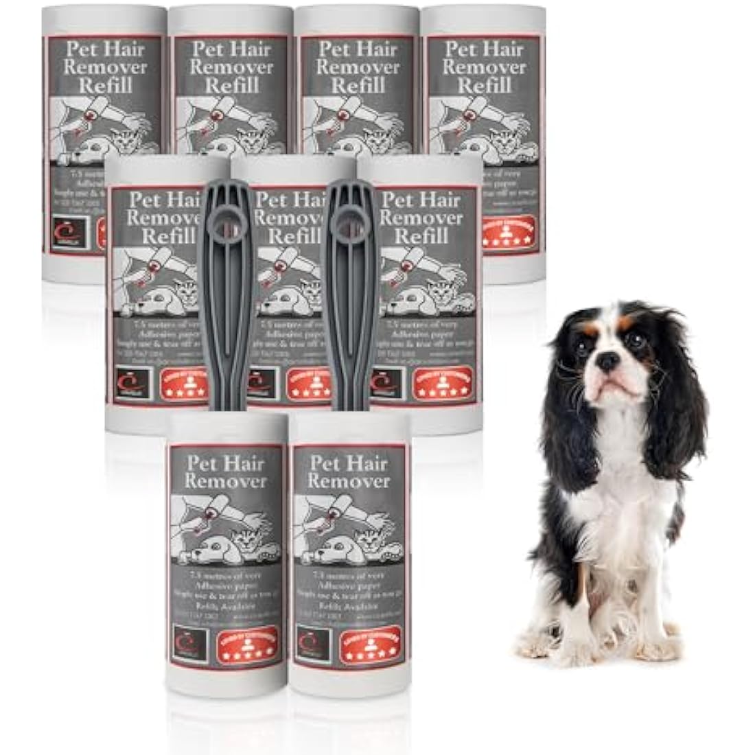 CARASELLE Pet Hair Remover Roller packed with Refills - 7.5 metres of Super Adhesive sheets - Picks up Lint, Hair & Debris! Multi-Purpose Dog Cat Hair Lint Roller (pack of 2 rollers + 7 refills)