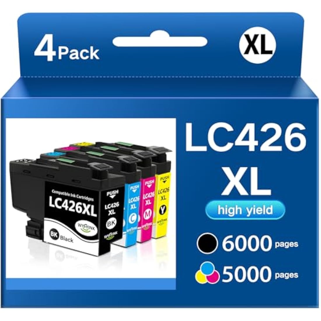 LC426XL LC426 XL Ink Cartridges 6000/5000 pages (High Yield) Multi Pack Compatible for Brother LC-426XLBK LC-426XLC LC-426XLM LC-426XLY Inkjet Cartridges